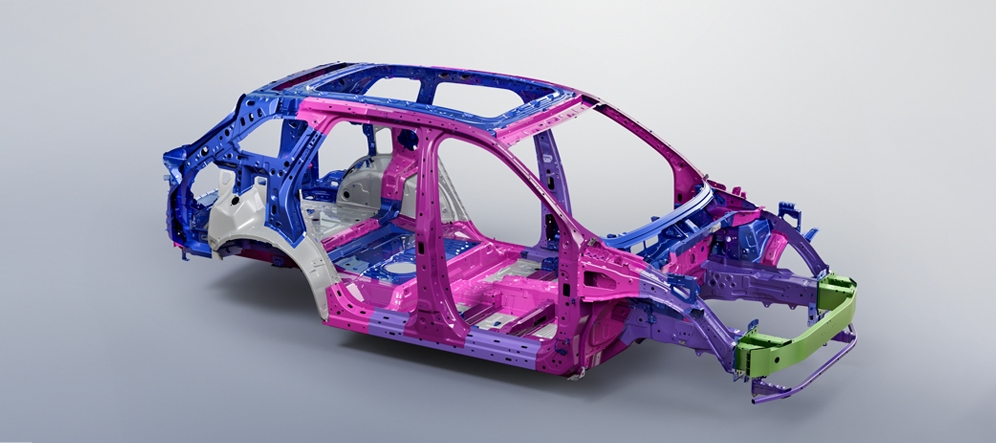 Colored chassis structure showing different types of steel